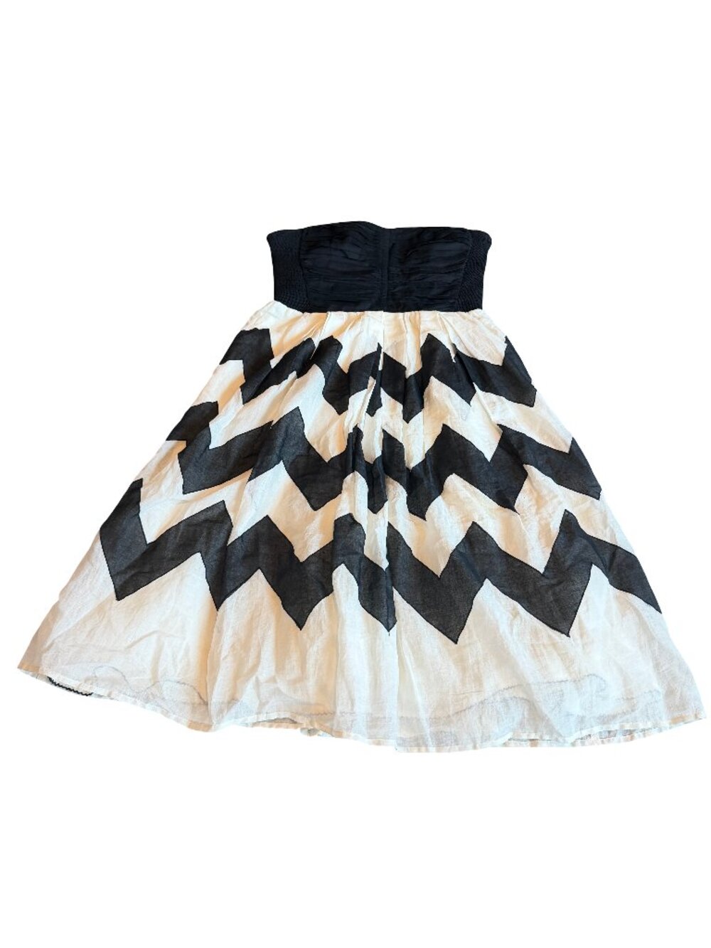 Leifnotes Anthropologie Black White Dress Strapless Chevron Bold Cotton Size 6